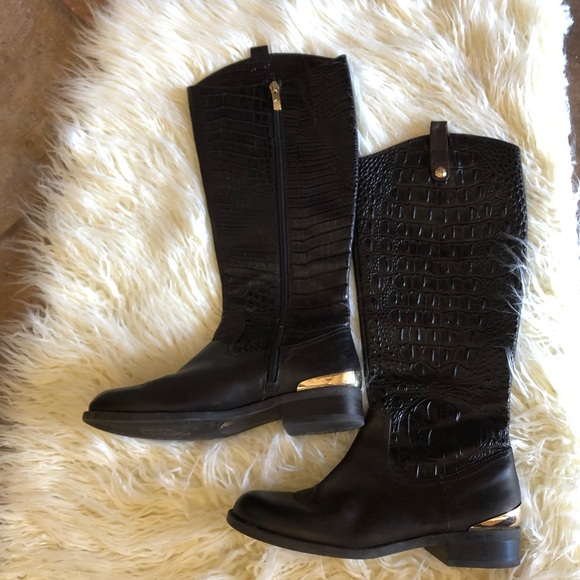 Vince Camuto Shoes - Vince Camuto brown imprinted leather riding boots